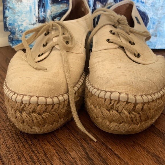 Gaimo Handmade Espadrilles Cream Textured Silk and Leather Sz 40 - Picture 6 of 12